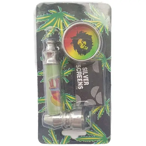 Трубка курительная + гриндер для измельчения табака HL-YD-305 Bob Marley Silver Green (10917)