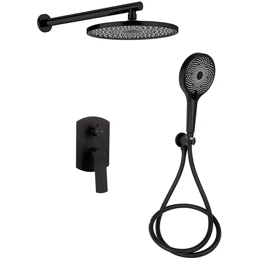 Душова система універсальна Qtap Slavonice прихованого монтажу на два споживача QTSLA113BLM45900 Black matt, Чорний матовий - фото 1