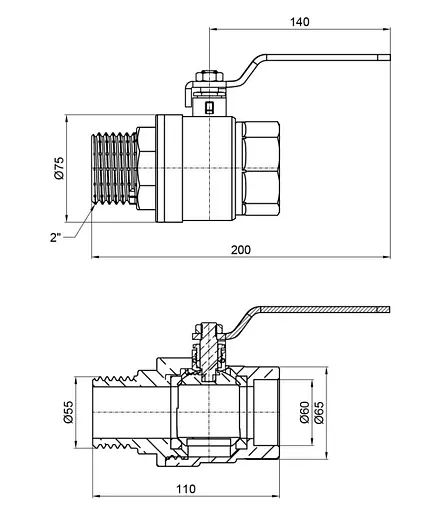 Кран кульовий Thermo Alliance Base 2" ВЗ прямий, PN40, важіль SD605W50 - фото 3