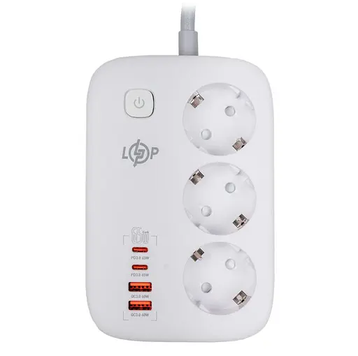 Сетевой фильтр-удлинитель LogicPower LPF-65W-G4, 3x220V-3520W, 2xUSB-60W, 2xType-C 65W QC/PD - фото 1
