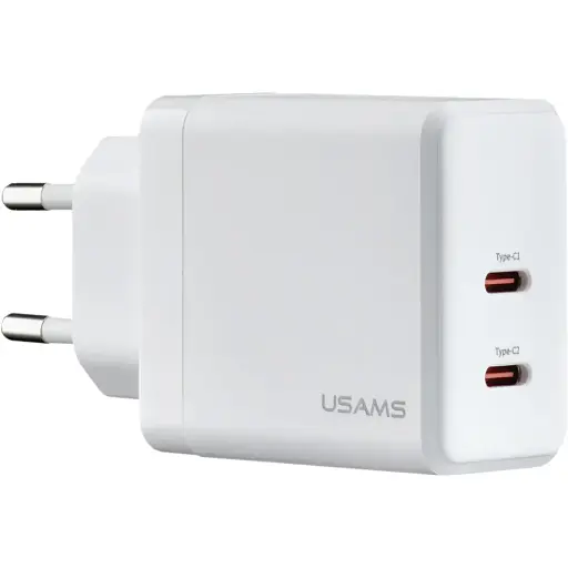 Мережевий зарядний пристрій Usams CC172 T54 40W Dual Type-C Ports GaN Fast Charger ( EU ) Білий - фото 1