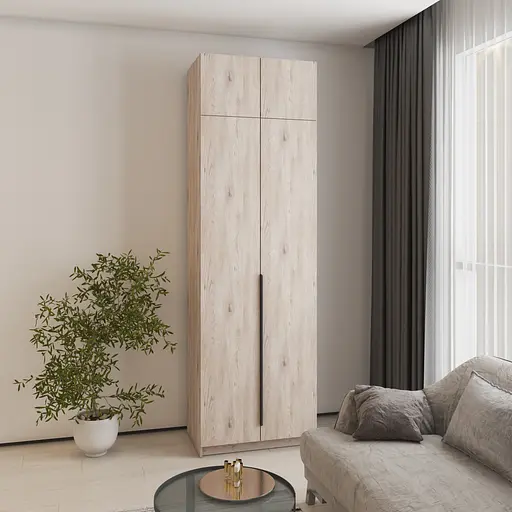 Шкаф 2-дверный с антресолью MebelStar Оскар ДСП BL-B, блок ящиков+полки 80x52x260 см Аляска серый (MBS-4809) - фото 1