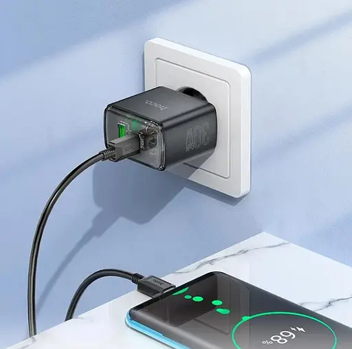 Мережевий зарядний пристрій Hoco CS42A Smart PD30W+QC3.0 charger(EU) Чорний - фото 3