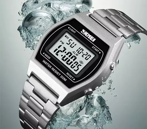 Наручний електронний ретро годинник Skmei 1328 Сріблястий - фото 4