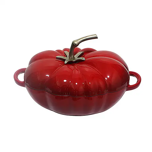 Каструля чавунна Томат 2.5 л емальована з кришкою посуд для тушкування запікання Червоний Premium Cookware HP-1-20-RED