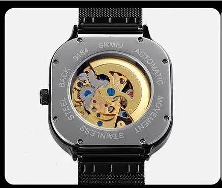Чоловічий механічний годинник Skmei 9184 скелетон (Чорний) - фото 6
