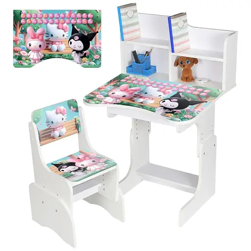 Дитяча парта Hello Kitty N 2071-19B-1 з англ. абеткою та стільчиком біла