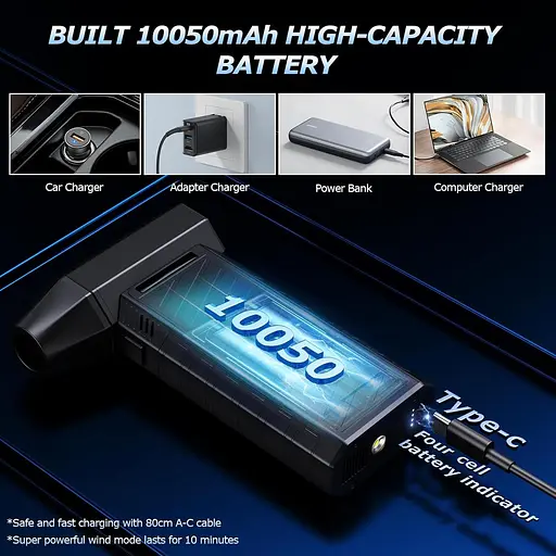 Электрический пылеуловитель CCmall, 3 скорости, 180000 об/мин, спрей сжатого воздуха с зарядкой от USB - фото 5