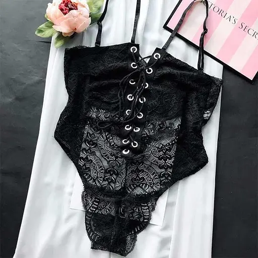 Еротичне боді із зав'язками S/M чорний K1010-1 - фото 5