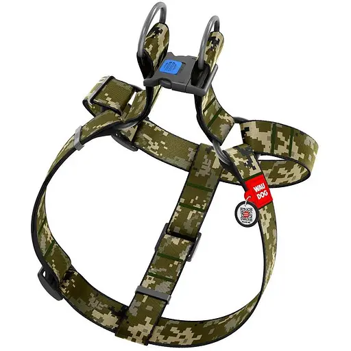 Шлея для собак Waudog Nylon з QR паспортом, малюнок "Мілітарі", пластиковий фастекс, XL - фото 2