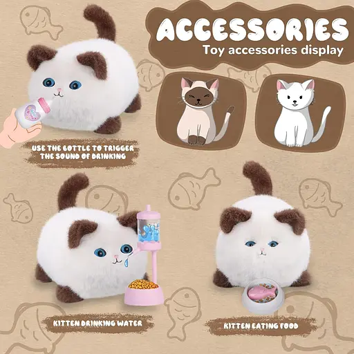 Интерактивная мягкая игрушка AiDA Smart Blinking Cat бело-коричневая (AD54098) - фото 6