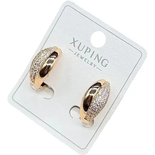 Сережки Xuping овальні кільця з кристалами з медичного сплаву - фото 1