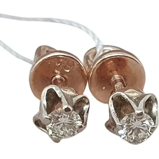 Золоті сережки-пуссети ЮЗ "Багет" з діамантами. 62632