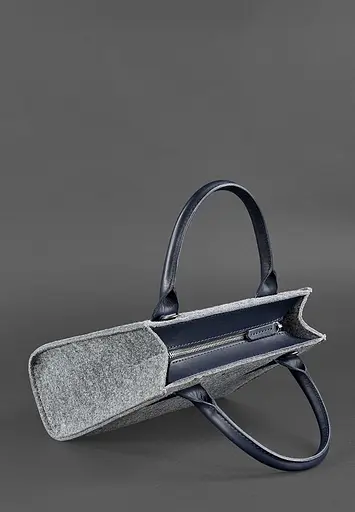 Женская фетровая сумка-кроссбоди Blackwood с кожаными синими вставками - фото 5