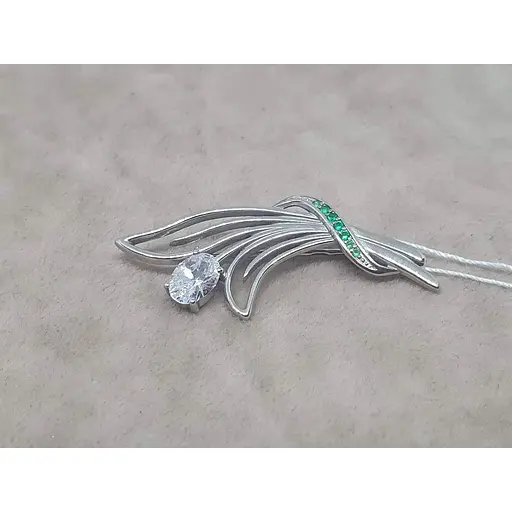 Серебряная брошь Ирий с фианитами. 9526 ЗЕЛ - фото 2