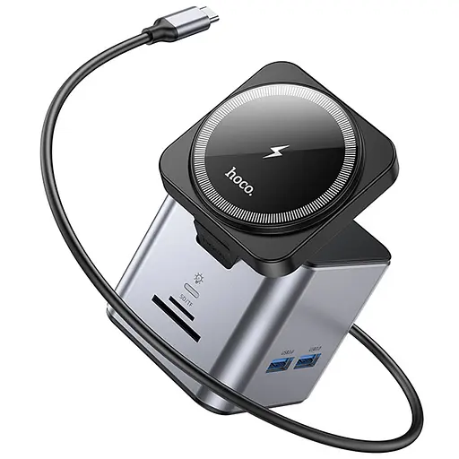 Перехідник HUB Hoco HB49 Effortless 9in1 100W з БЗП Metal gray - фото 4