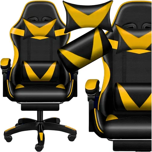 Кресло геймерское PLAYER с подставкой для ног и массажем Black/Yellow (100015) - фото 2