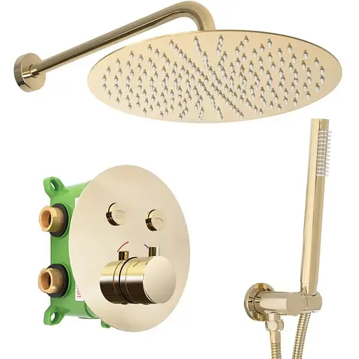 Душова система прихованого монтажу Rea Lungo Miler + Box з термостатом gold REA-P6714, Золотий - фото 1