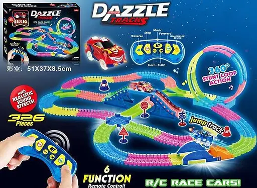 Автотрек на р/у 134 свет, звук, 326 элементов, длина трека 655 см, в коробке (6973686060276) - фото 1