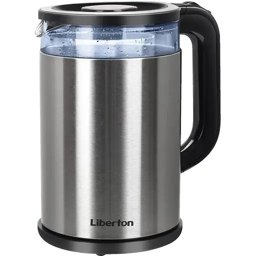 Электрочайник Liberton LEK-6832, черный/Inox, 1500W, 1.7л, дисковый, двойная стенка (нержавеющая сталь+стекло), автоотключение, - фото 1