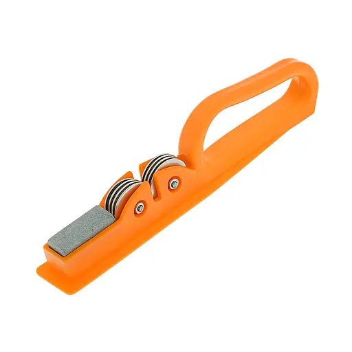 Стругачка для кухонних ножів ручна механічна пластикова зі стругачним каменем Оранжевий, Kitchen Master Помаранчевий 86764 - фото 1