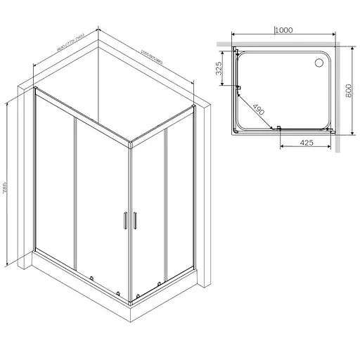 Душевая кабина Am.Pm Gem 100x80 см без поддона хром W90UG-404-100280-MT, Универсальная, прозрачная, хром - фото 7