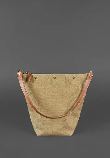 Шкіряна плетена жіноча сумка Пазл M світло-коричнева Krast - фото 4