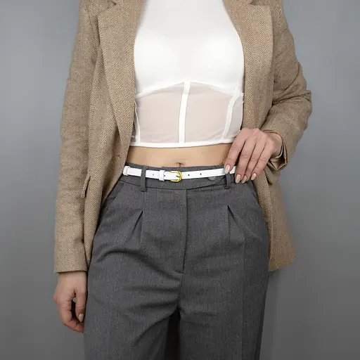 Ремень кожаный женский узкий белый HC-1562 (130 см) - фото 6