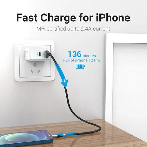 Кабель Vention USB 2.0 A to Lightning Cable 1M Gray Aluminum Alloy Type (LABHF) - фото 5