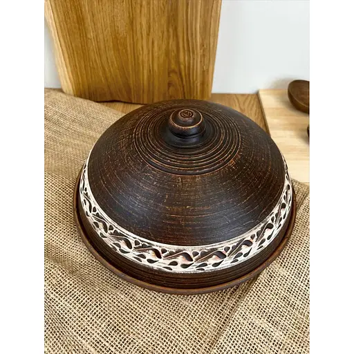 Тарілка для млинців керамічна (глиняна) різьблена Ангоб 3 л - фото 2