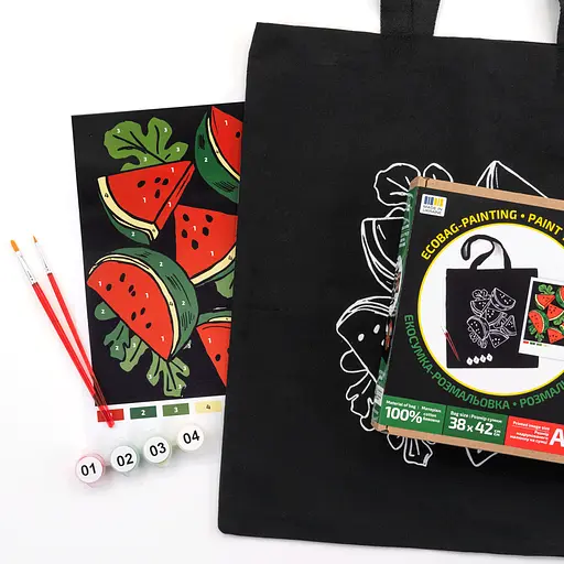 Набор экосумка-раскраска Арбузы 38х42см черный хлопок 200г/м2 ROSA Talent [CD] - фото 5