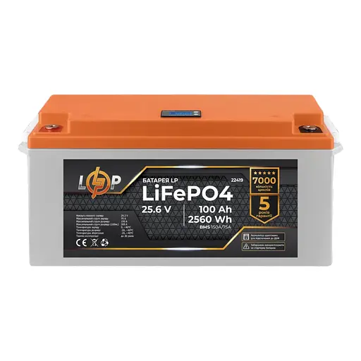 Акумулятор LP LiFePO4 24V (25,6V) - 100 Ah (2560Wh) (BMS 150/75А) пластик LCD для ДБЖ - фото 1