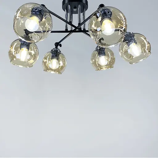 Сучасна люстра із янтарними плафонами | Арт. 51810/6 CH+BK+BR | Line F - фото 1