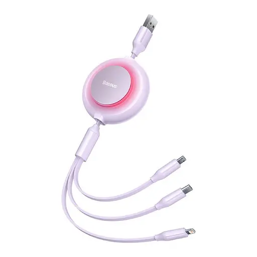 Кабель Baseus Bright Mirror 2 Series Retractable 3 in 1 Fast Charging Data Cable USB to M+L+C 3.5A 1.1 м Purple - фото 3