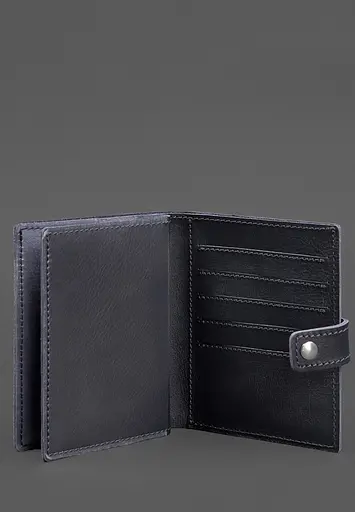 Кожаная обложка-портмоне на паспорт с гербом Украины 25.1 темно-синяя - фото 5