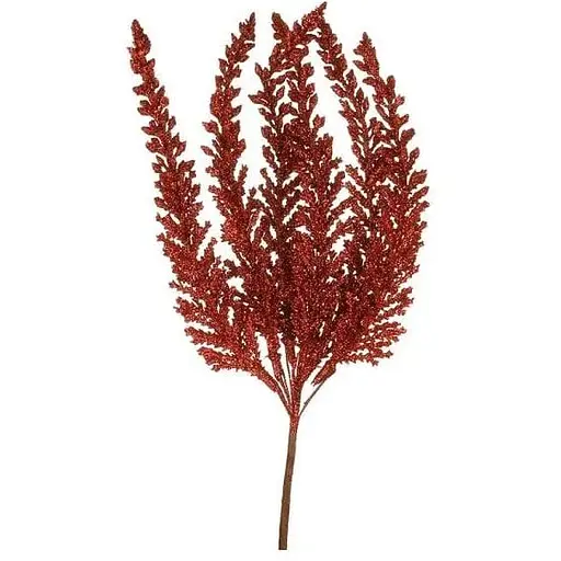 Искусственная ветка папоротника 29 см Флористический материал для декора с глитером Красный - фото 1