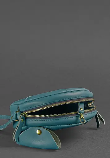 Шкіряна кругла жіноча сумка Бон-Бон зелена - фото 3