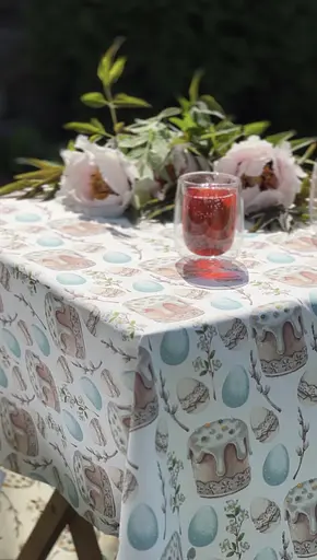 Водовідштовхувальна Скатертина Великодня пасочка (блакитна) 400х180 см - фото 4