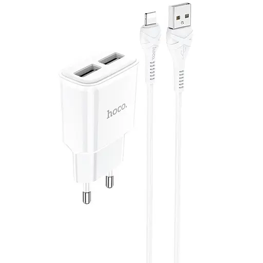 МЗП Hoco C88A Star round 2.4A (2USB-A) + кабель USB to Lightning Білий