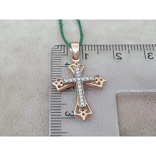 Золотий хрестик ЮЗ "Багет" з діамантами. 31004/4 - фото 4