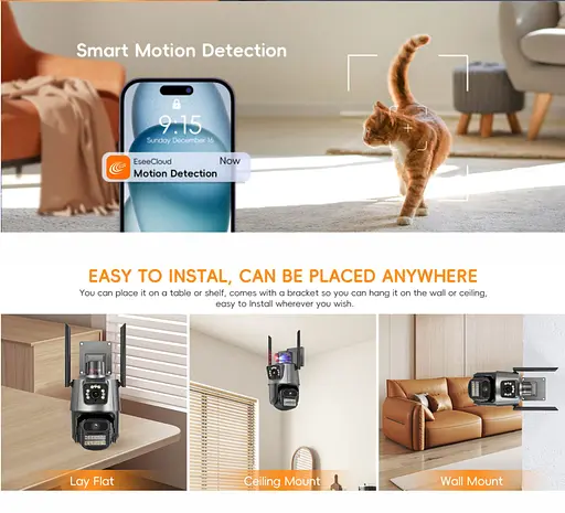 Камера видеонаблюдения WiFi поворотная двойная PIX-LINK DRW123P IP-камера с датчиком движения Black (18894) - фото 7