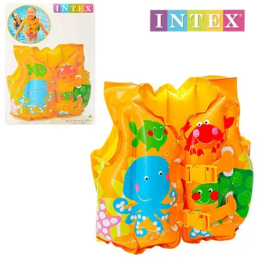 Жовтий надувний жилет із рибками Intex 59661. Розміром 41х30 см. - фото 2