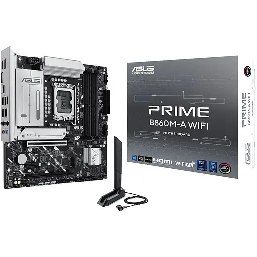 Материнская плата Asus Prime LGA1851, B860M-A WIFI, B860, 4xDDR5, 1xPCI-E 5.0 x16, 1xPCI-E 4.0 x16, 1xPCI-E 4.0 x1, 4xSATA3, 2xM.2, Realtek 7.1, Realtek 2.5Gb, WiFi 6E, Bluetooth 5.3, HDMI/2xDP, MicroATX - фото 2