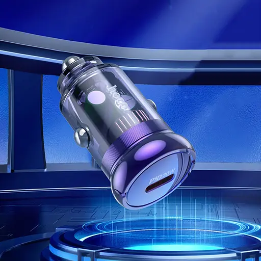 Автомобільний зарядний пристрій Hoco Z53 Type-C PD 30W transparent фіолетовий + кабель Type-C to Lightning - фото 4