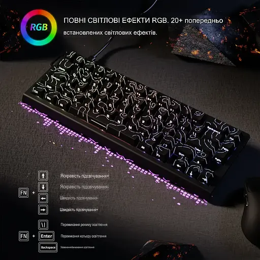 Игровая магнитная клавиатура ATTACK SHARK X68 HE,RGB,Rapid Trigger, Черный с линиями - фото 5