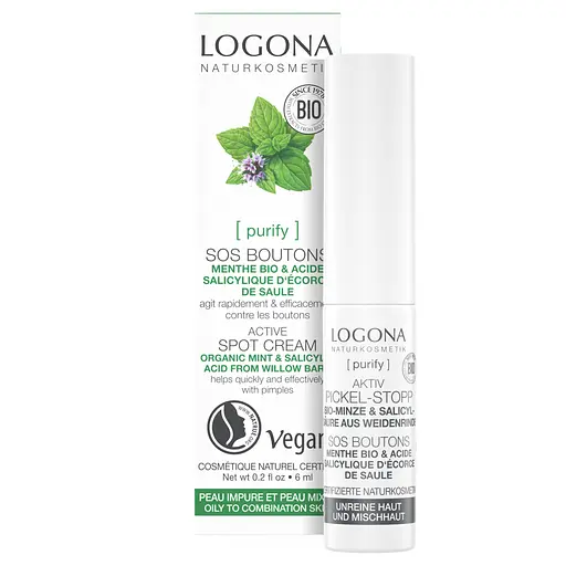 БИО-Крем антибактериальный СТОП-ПРЫЩИ для проблемной кожи Мята и Салициловая кислота из коры ивы Logona 6 мл - фото 1