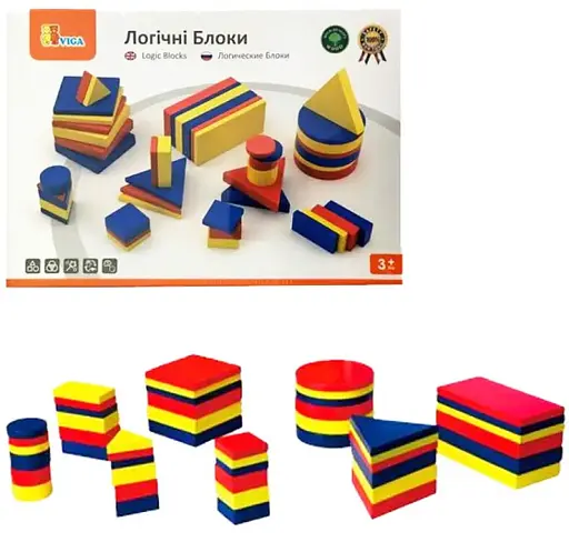 Логічні блоки Дьенеша Viga Toys 56164U Набір для навчання 48 деталей різної форми та кольору - фото 1