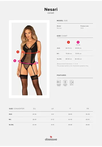 Корсет та стрінги Obsessive Nesari XL/2XL (чорний) - фото 7