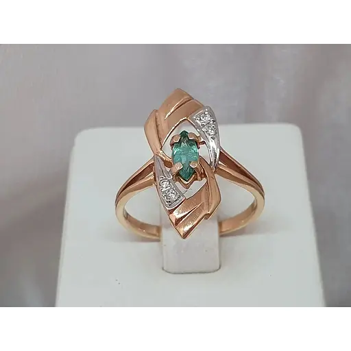 Золотое кольцо с бриллиантами и изумрудом. RE6178K 17,5 - фото 2