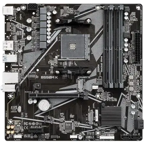 Материнская плата Gigabyte AM4 (B550) B550M K, B550, 4xDDR4, Int.Video(CPU), 4xSATA3, 2xM.2, 1xPCI-E 16x 4.0, 1xPCI-E 1x 3.0, ALC887, 6xUSB3.2/6xUSB2.0, HDMI/DP, MicroATX